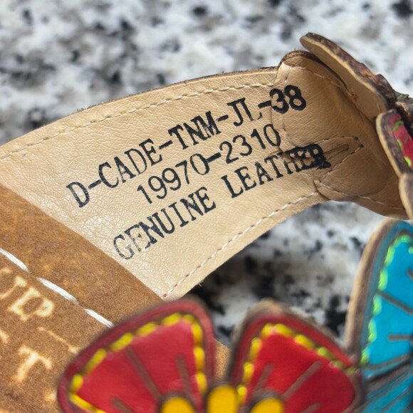L’Artiste Spring Step Floral Leather Sandals Sz38 Boho Colored Slides - Picture 8 of 9